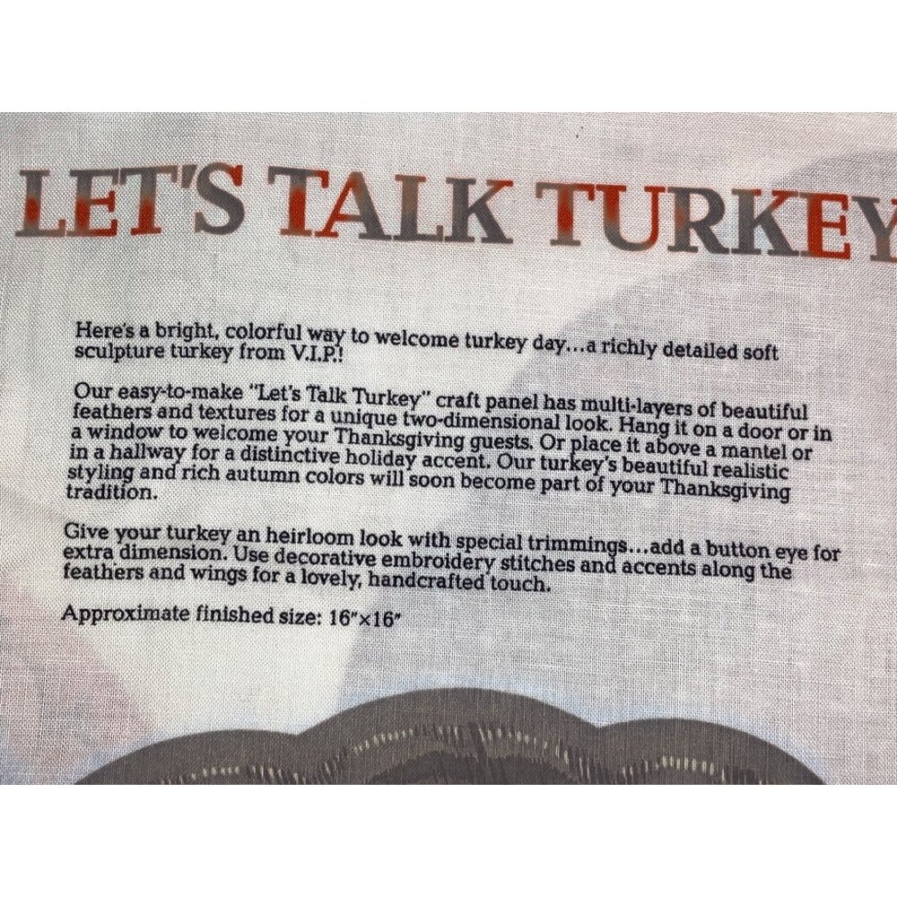 Thanksgiving Turkey Sewing Fabric Panel For Soft Toy Pillow Cut & Sew  DIY Kit - Picture 2 of 9